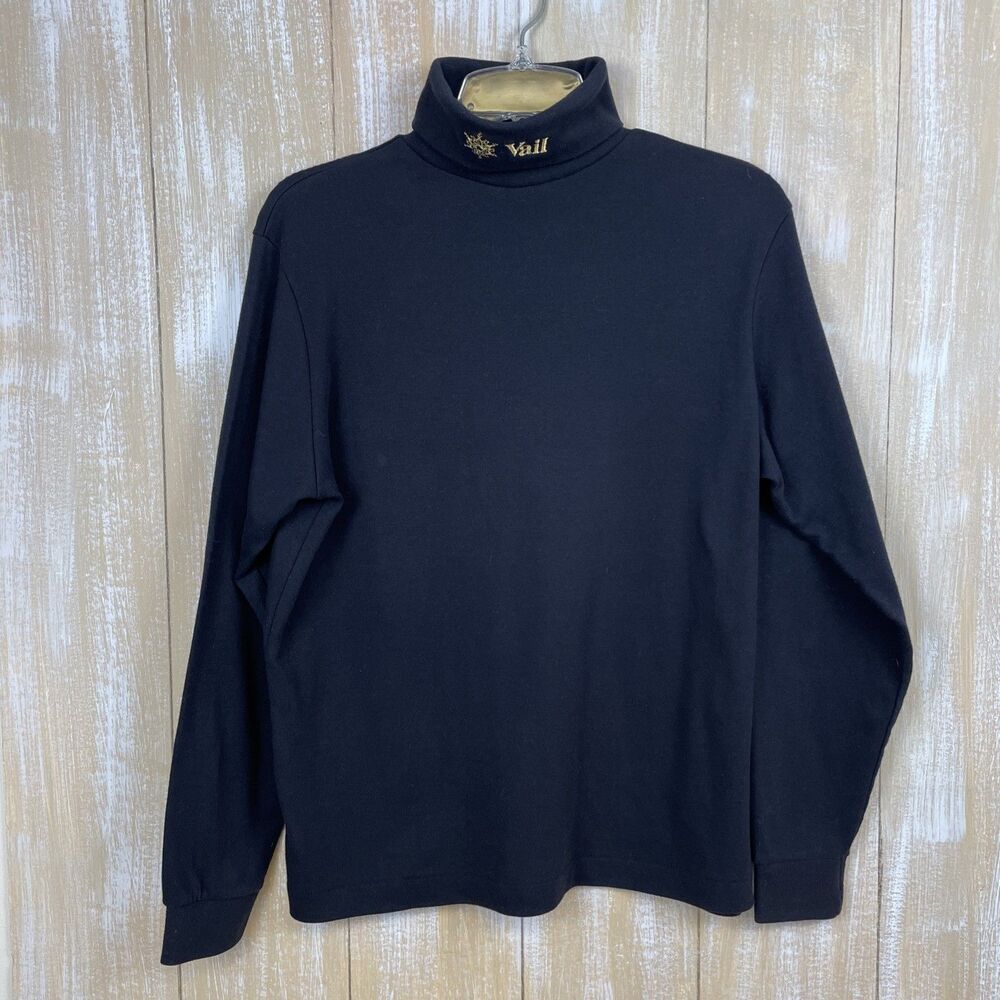 Vintage Cross Creek Ladies VAIL Gold Embroidered Sz L Black Turtleneck USA Made